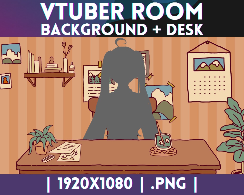 Simple VTuber Background + desk | Vintage Orange - Streaming Room - Cute - Cozy - Just Chatting | Twitch - Youtube | INSTANT DOWNLOAD
