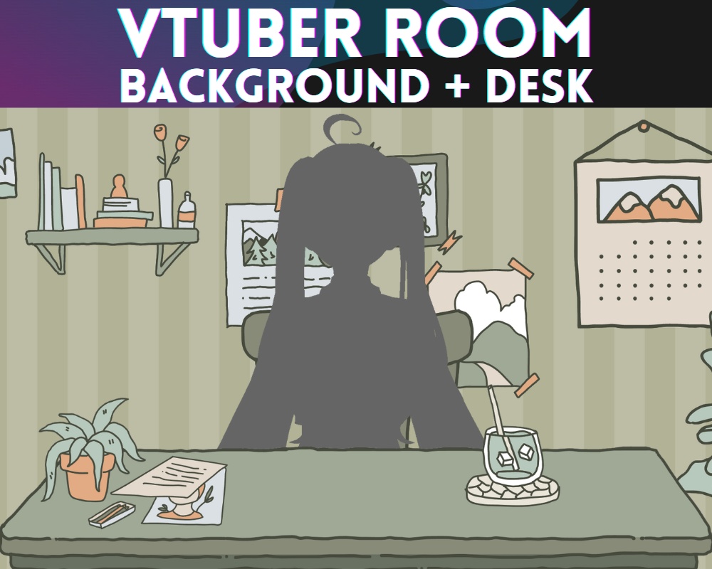 Simple VTuber Background + desk | Streaming Room - Cute - Cozy - Green - Just Chatting - Assets | Twitch - Youtube | INSTANT DOWNLOAD