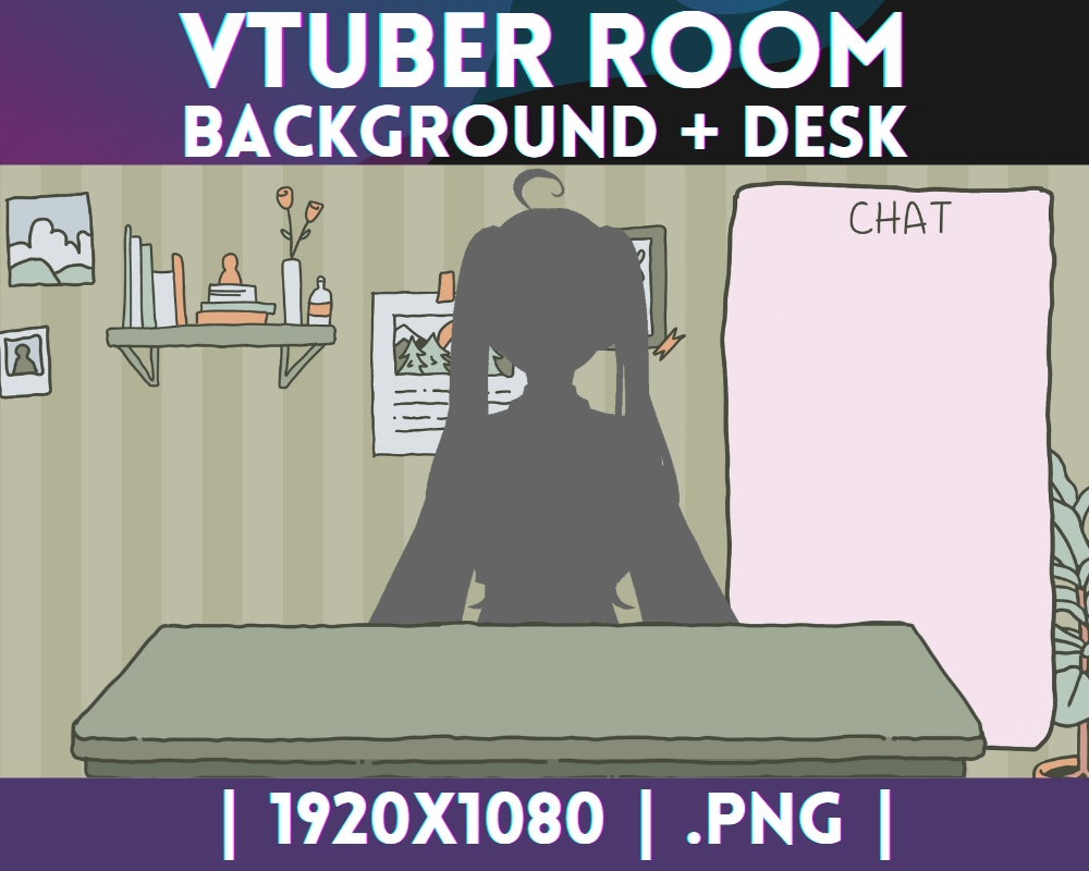 Simple VTuber Background + desk | Streaming Room - Cute - Cozy - Green - Just Chatting - Assets | Twitch - Youtube | INSTANT DOWNLOAD