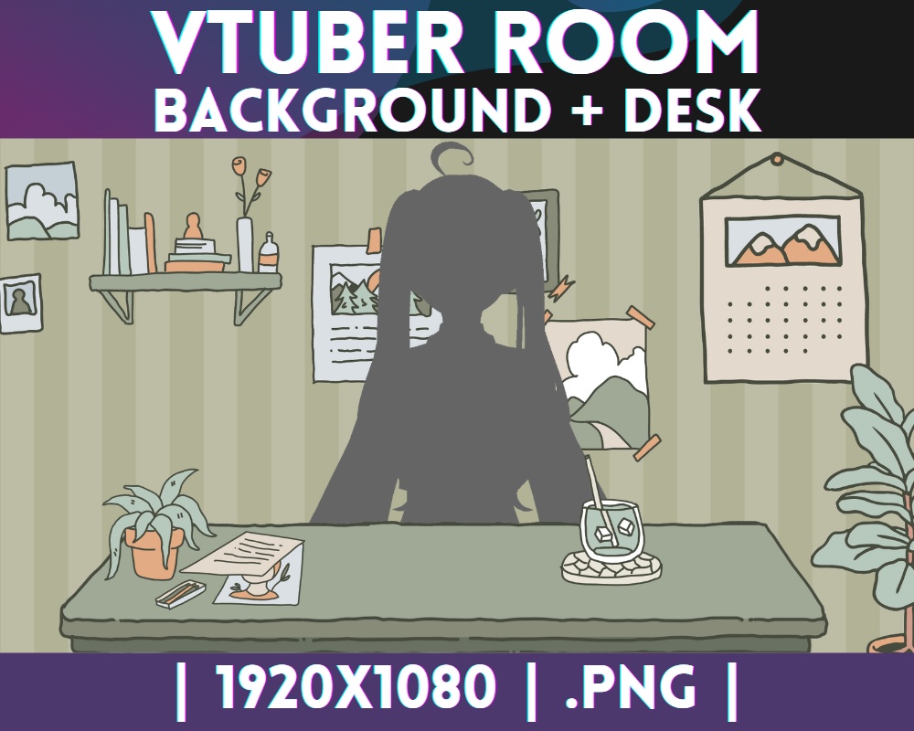 Simple VTuber Background + desk | Streaming Room - Cute - Cozy - Green - Just Chatting - Assets | Twitch - Youtube | INSTANT DOWNLOAD