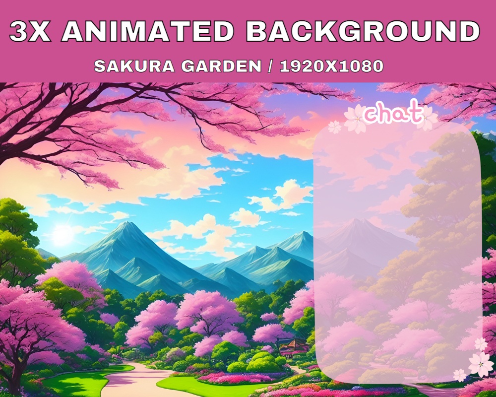 ANIMATED STREAM BACKGROUND - Sakura Garden | Vtuber, Just Chatting, Pink, Spring, Cherry Blossom, Cute | Instant Digital Download