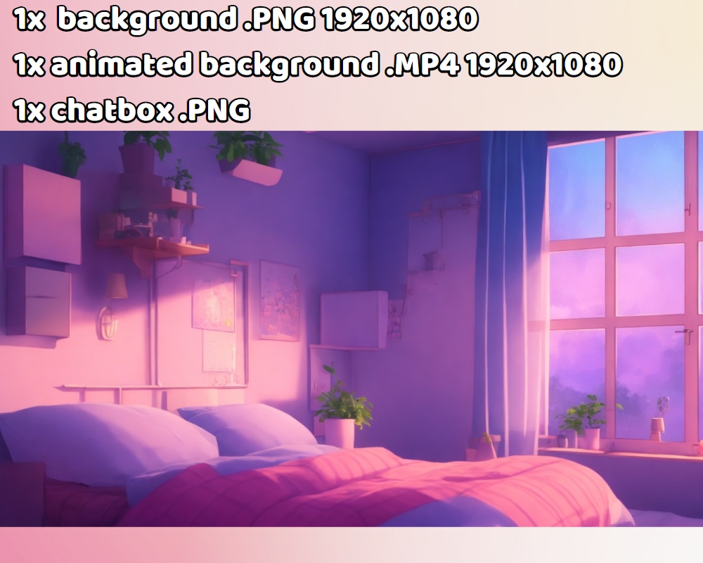 ANIMATED BACKGROUND Lofi Vtuber Room | Cozy Pastel Bedroom, Cute, Anime, Loop, Chatbox | Instant Digital Download