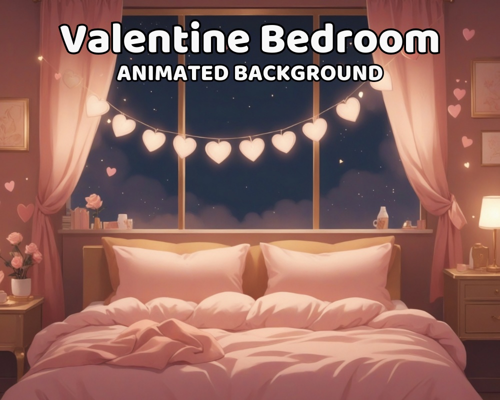 ANIMATED VALENTINE BACKGROUND | Cozy Room for Vtuber, Valentine's Day, Lofi, Pink, Cute, Looped, Twitch | Instant Digital Download