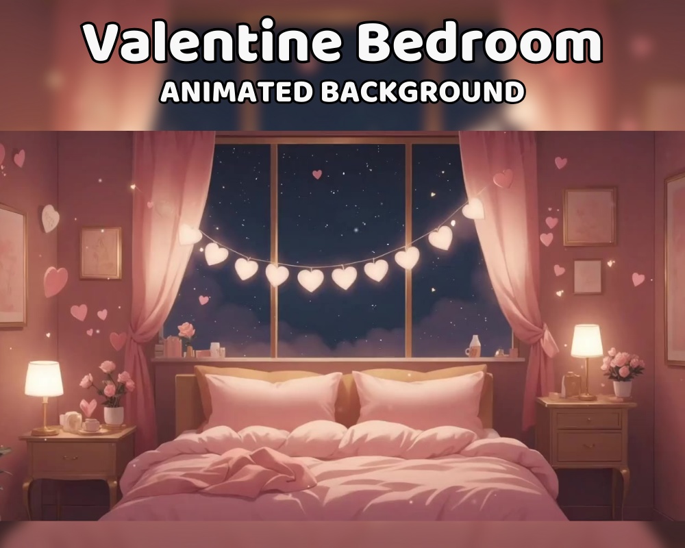 ANIMATED VALENTINE BACKGROUND | Cozy Room for Vtuber, Valentine's Day, Lofi, Pink, Cute, Looped, Twitch | Instant Digital Download
