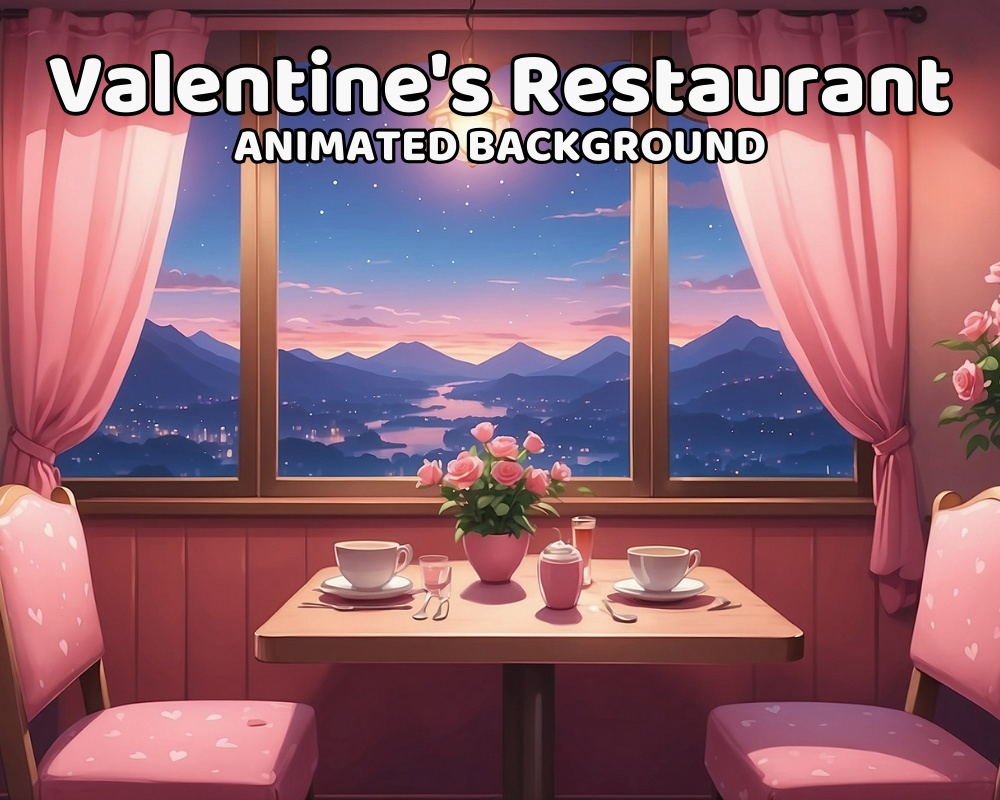Valentine's Day Restaurant ANIMATED BACKGROUND | Vtuber, Love, Romantic, Sweetheart, Date, Cute, Looped, Twitch | Instant Digital Download