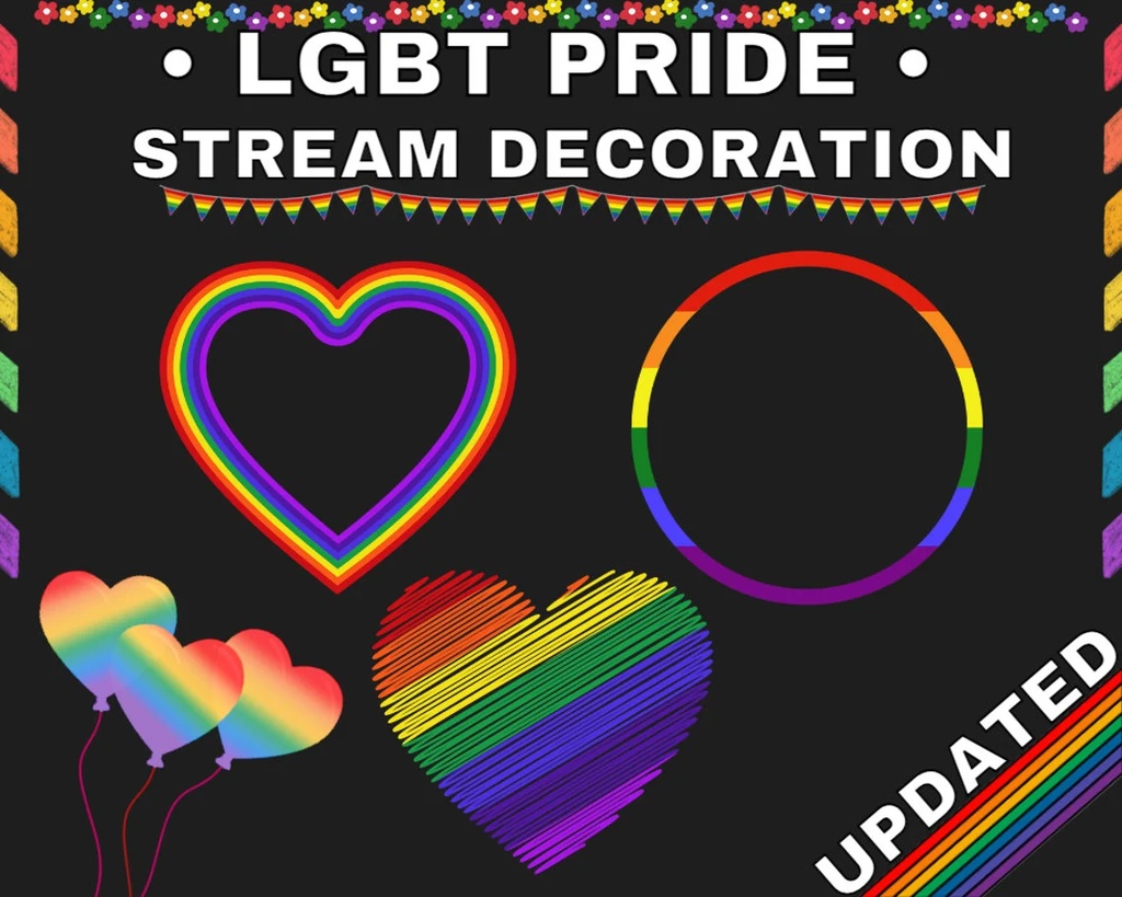 12x PRIDE STREAM DECORATION | lgbt, Rainbow, Pride Month, Love, Assets, Props, Frame, String, Twitch | Instant Digital Download