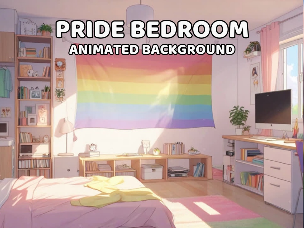 PRIDE ANIMATED BACKGROUND | Cute Pastel Bedroom Lgbt Cozy Ambience Safe Space Rainbow Pride Month Overlay | Instant Digital Download