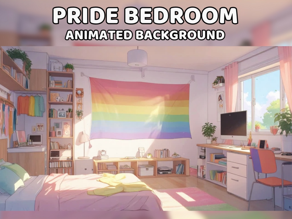 PRIDE ANIMATED BACKGROUND | Cute Pastel Bedroom Lgbt Cozy Ambience Safe Space Rainbow Pride Month Overlay | Instant Digital Download