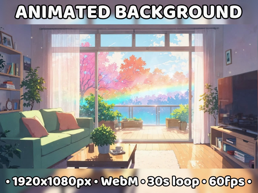 ANIMATED BACKGROUND | Sunny Living Room for Vtuber, Colorful Cute Pastel Soft Spring Summer Ambience Seamless Loop Stream Background