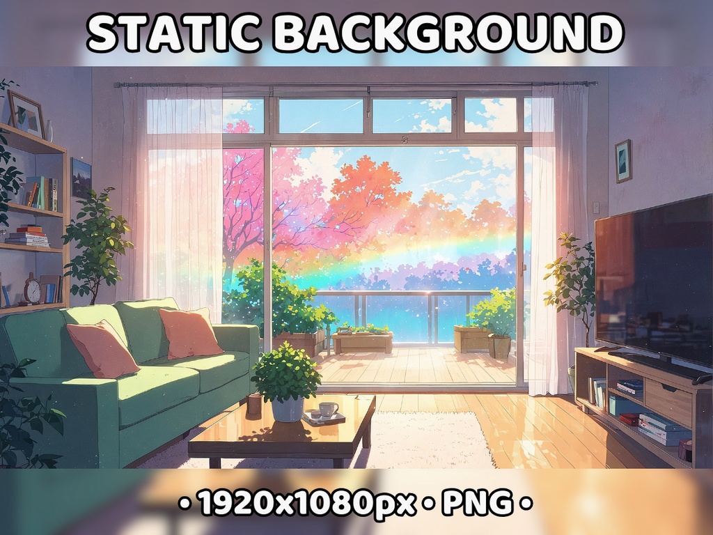 ANIMATED BACKGROUND | Sunny Living Room for Vtuber, Colorful Cute Pastel Soft Spring Summer Ambience Seamless Loop Stream Background