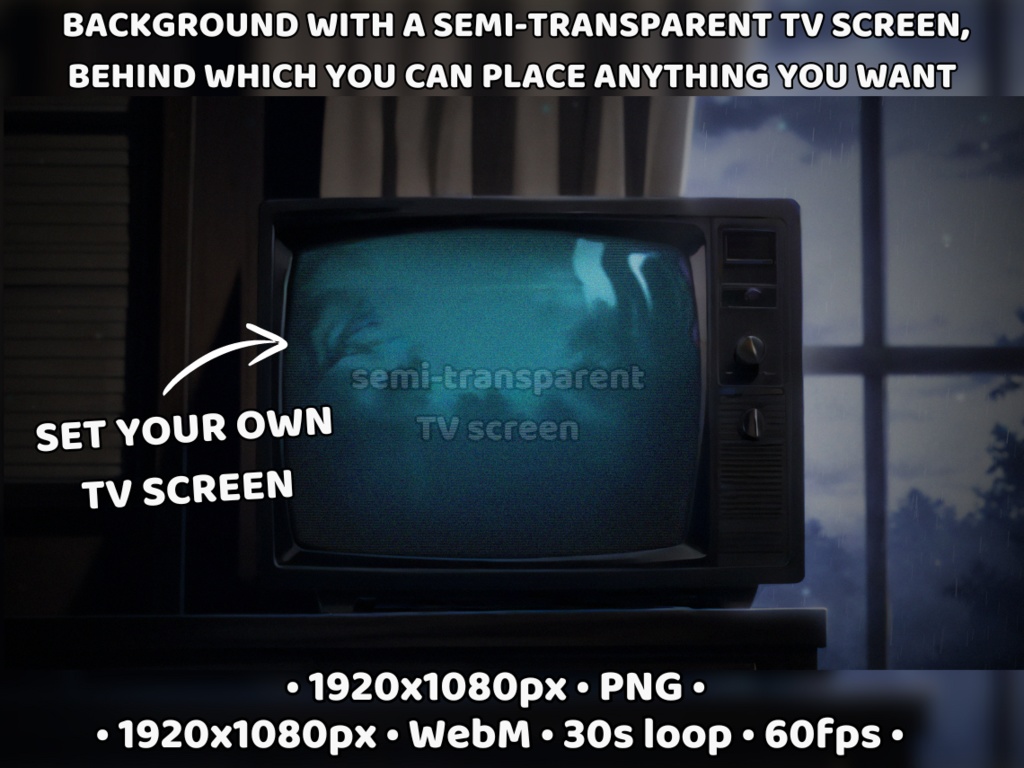 ANIMATED Stream Screens HALLOWEEN semi-transparent TV screen Old Retro Haunted Television Horror Vtuber Background Starting Soon Brb Twitch