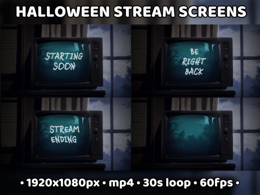 ANIMATED Stream Screens HALLOWEEN semi-transparent TV screen Old Retro Haunted Television Horror Vtuber Background Starting Soon Brb Twitch
