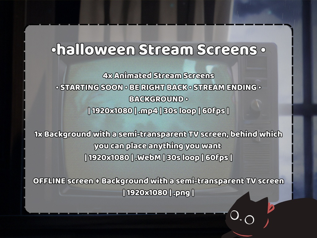 ANIMATED Stream Screens HALLOWEEN semi-transparent TV screen Old Retro Haunted Television Horror Vtuber Background Starting Soon Brb Twitch