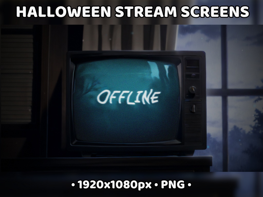 ANIMATED Stream Screens HALLOWEEN semi-transparent TV screen Old Retro Haunted Television Horror Vtuber Background Starting Soon Brb Twitch