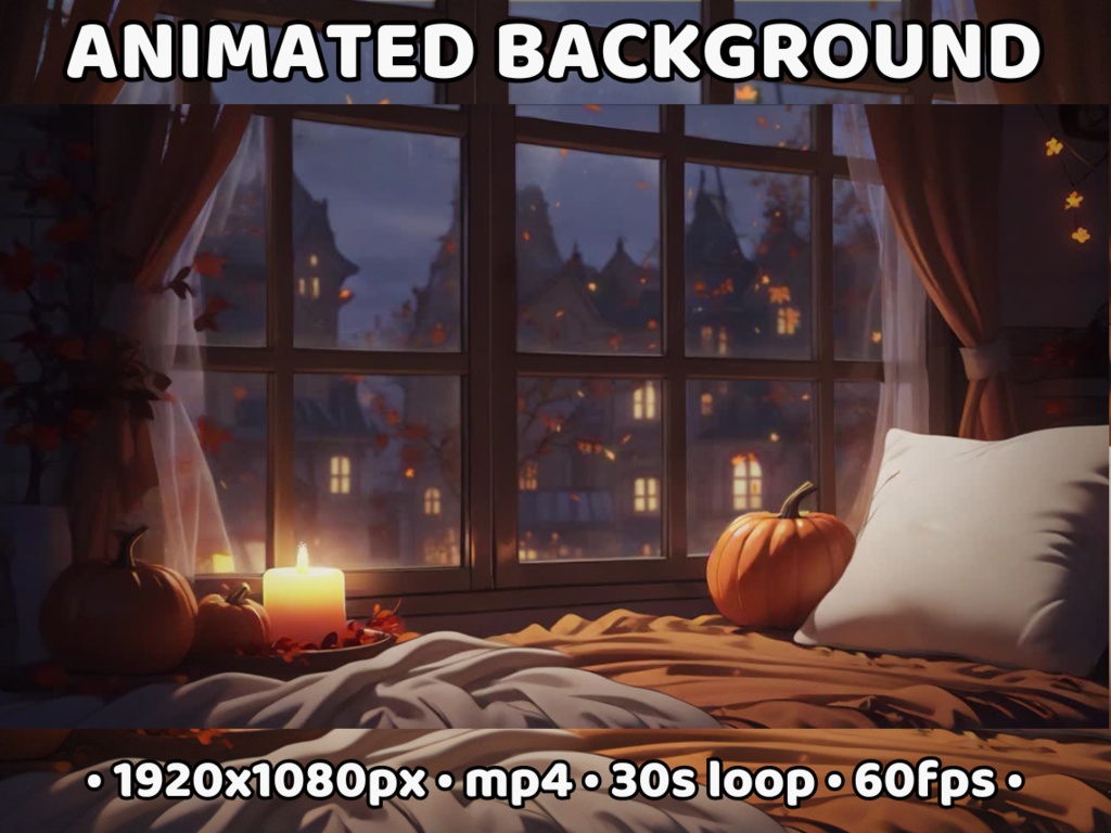 ANIMATED BACKGROUND Cozy Autumn | Halloween Warm Fall Pumpkin Ambiance Lofi Falling Leaves Seamless Loop Vtuber Stream Background