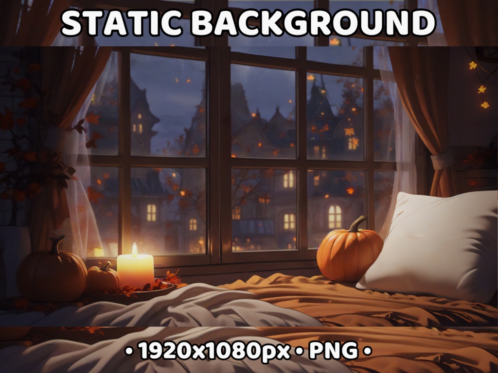 ANIMATED BACKGROUND Cozy Autumn | Halloween Warm Fall Pumpkin Ambiance Lofi Falling Leaves Seamless Loop Vtuber Stream Background