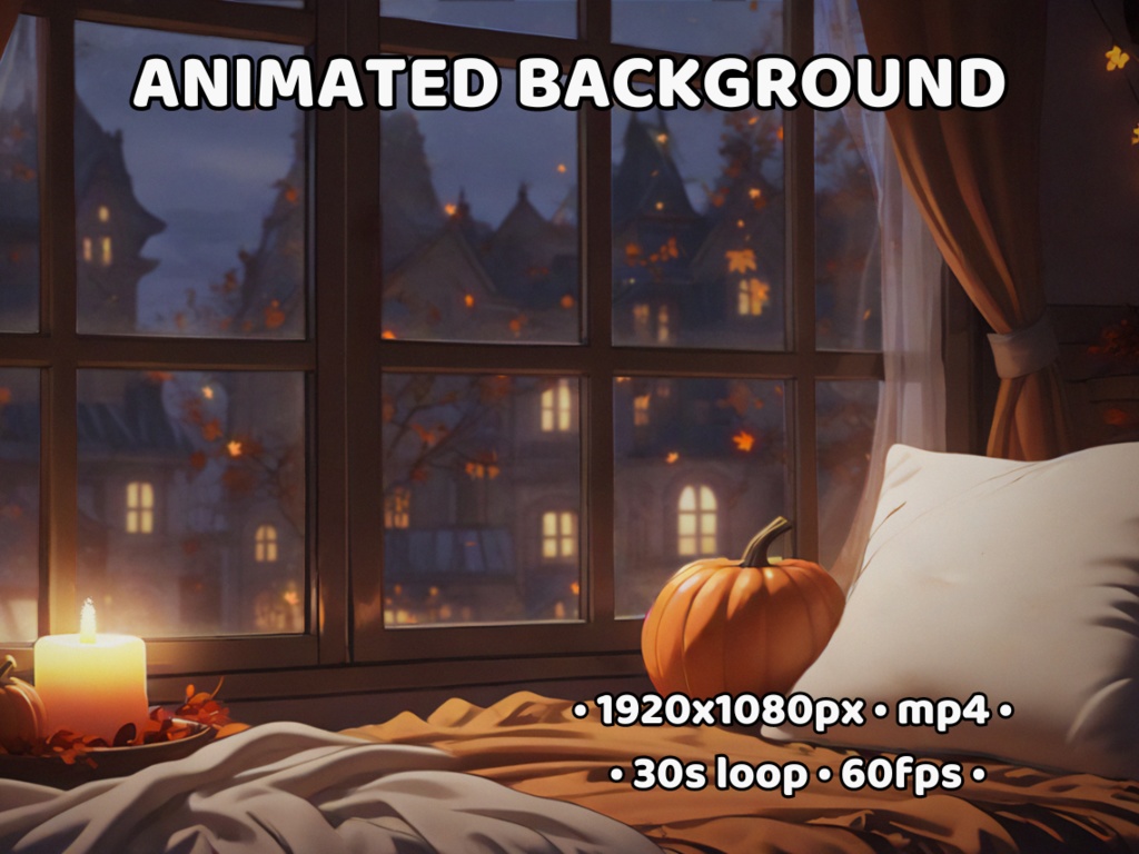 ANIMATED BACKGROUND Cozy Autumn | Halloween Warm Fall Pumpkin Ambiance Lofi Falling Leaves Seamless Loop Vtuber Stream Background