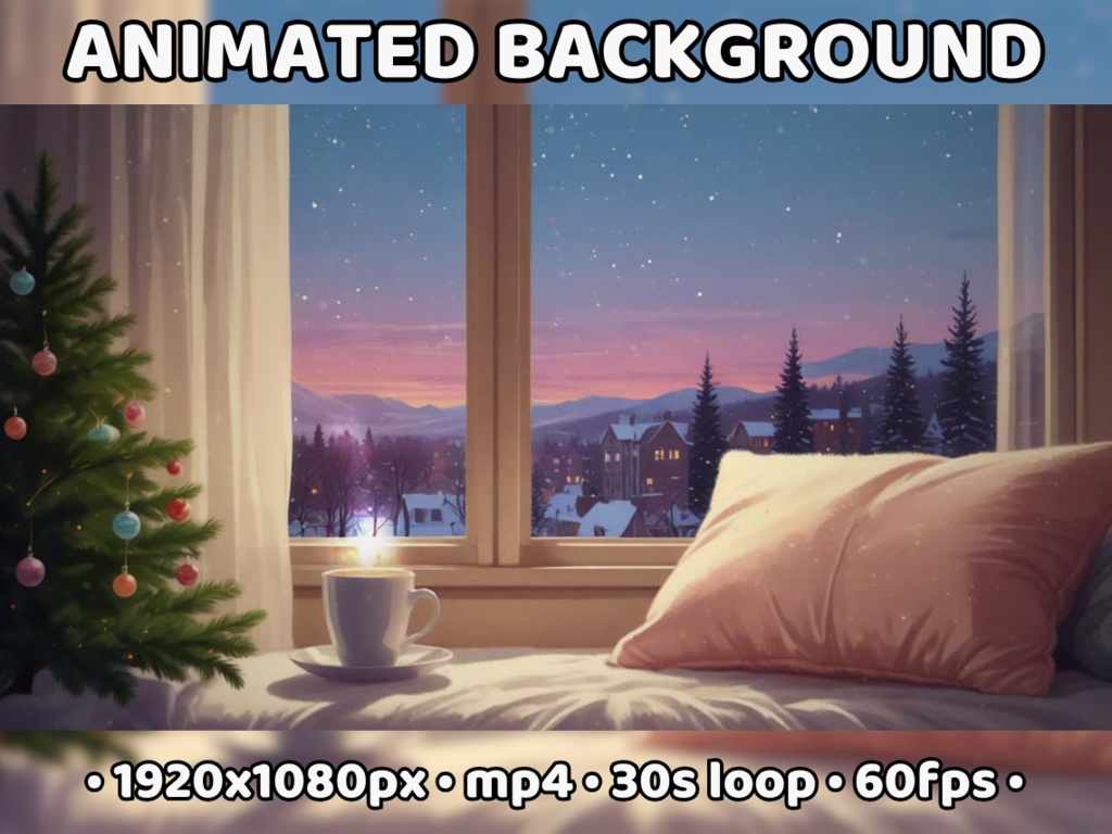 Cozy Christmas ANIMATED BACKGROUND | Vtuber Holiday Xmas Winter Christmas Window View Ambience Lofi Aesthetic Seamless Looped Twitch