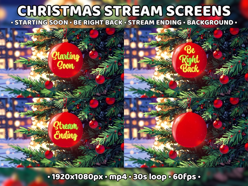 ANIMATED Stream Screens CHRISTMAS Semi-transparent Christmas ornament Xmas Holiday Winter Ornament Ball Vtuber Background Starting Soon Brb