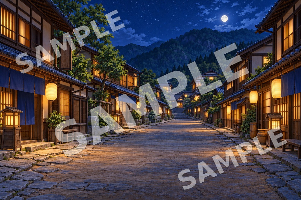 灯りの宿場町|和風の昼夜背景素材集