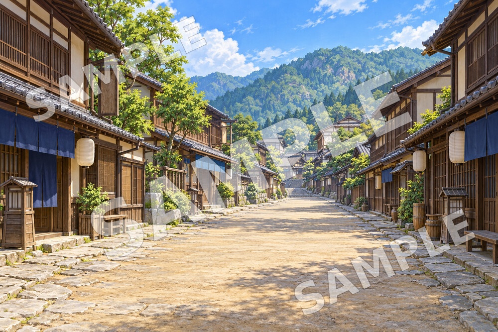 灯りの宿場町|和風の昼夜背景素材集
