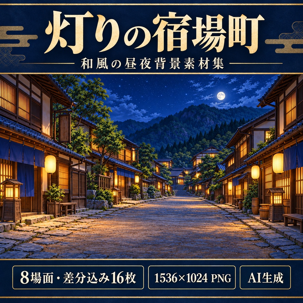 灯りの宿場町|和風の昼夜背景素材集