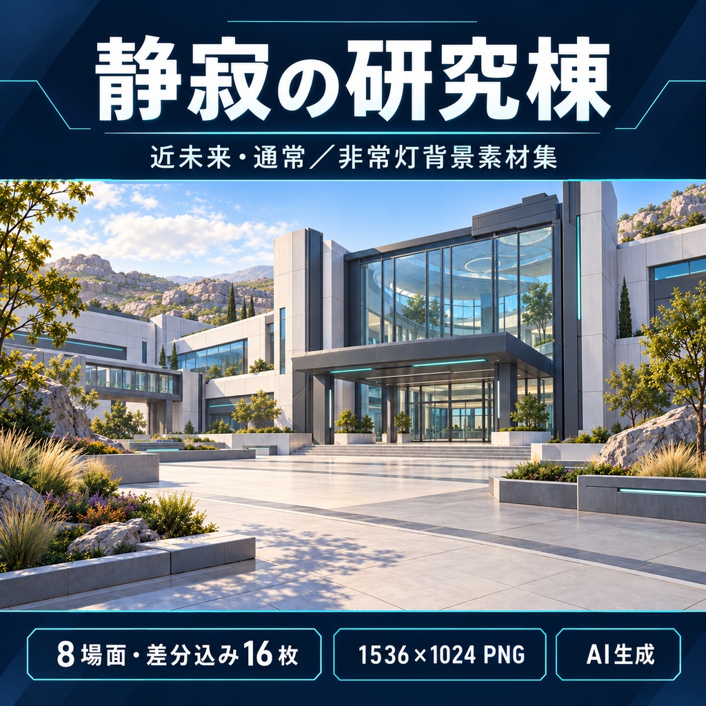 静寂の研究棟|近未来・通常/非常灯背景素材集
