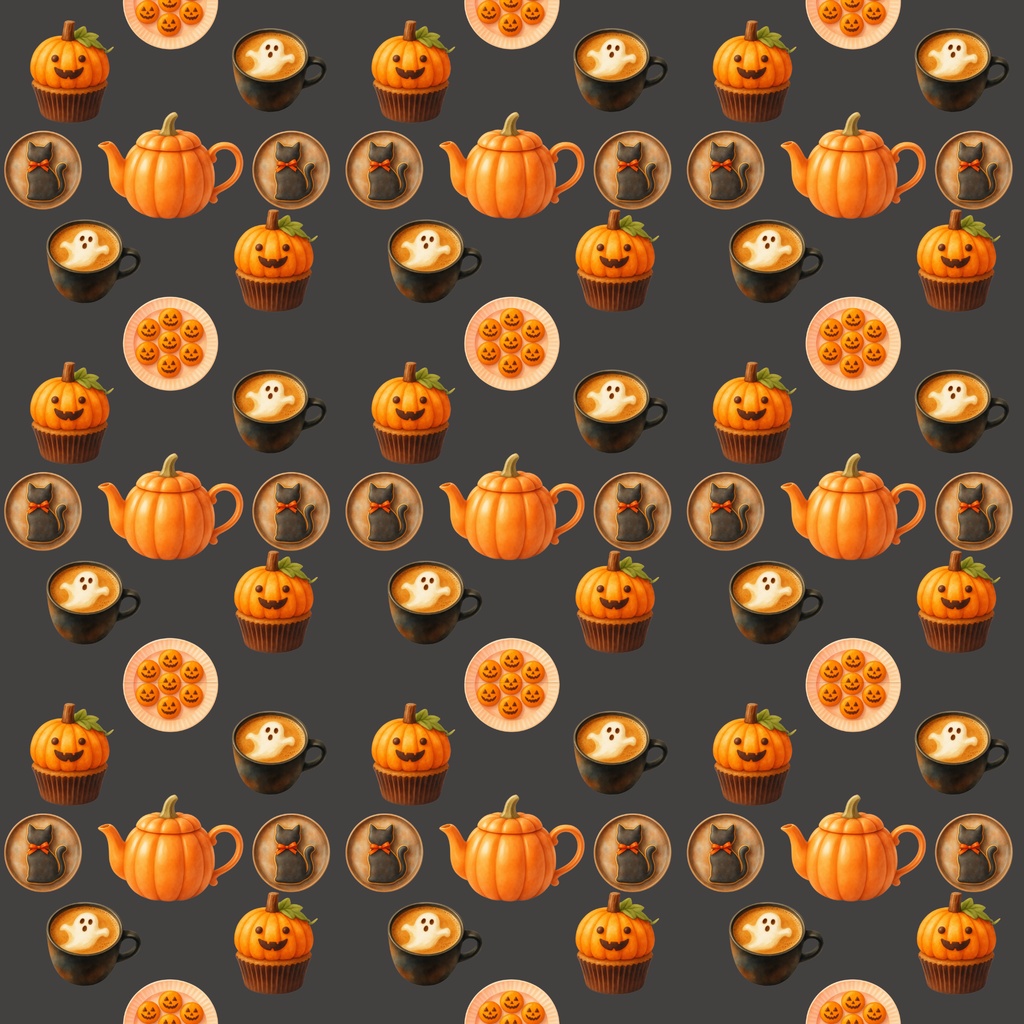 【デジタルペーパー】ハロウィンお菓子&おばけ柄 シームレスパターン素材