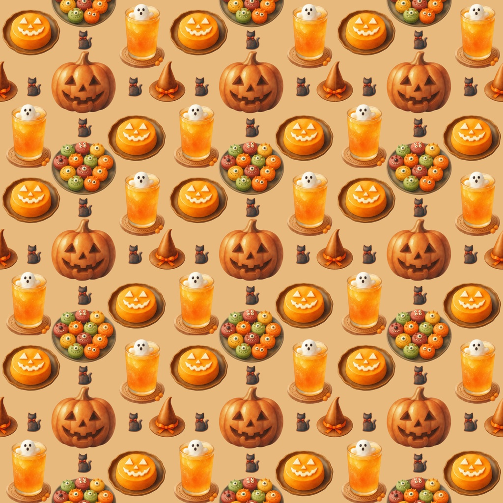 【4柄セット】ハロウィン スイーツ デジタルペーパー シームレスパターン素材