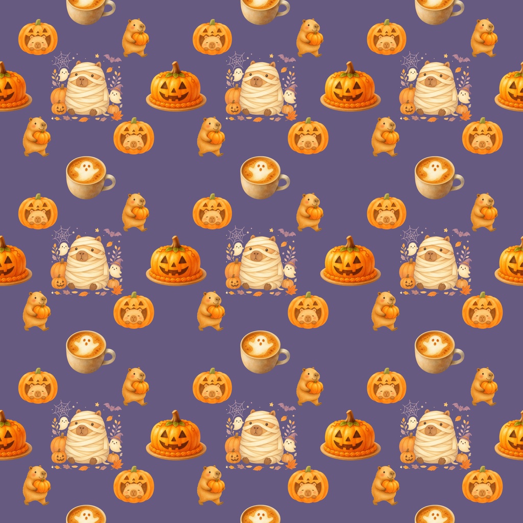 ハロウィン柄シームレスパターン カピバラ 4柄セット デジタルペーパー