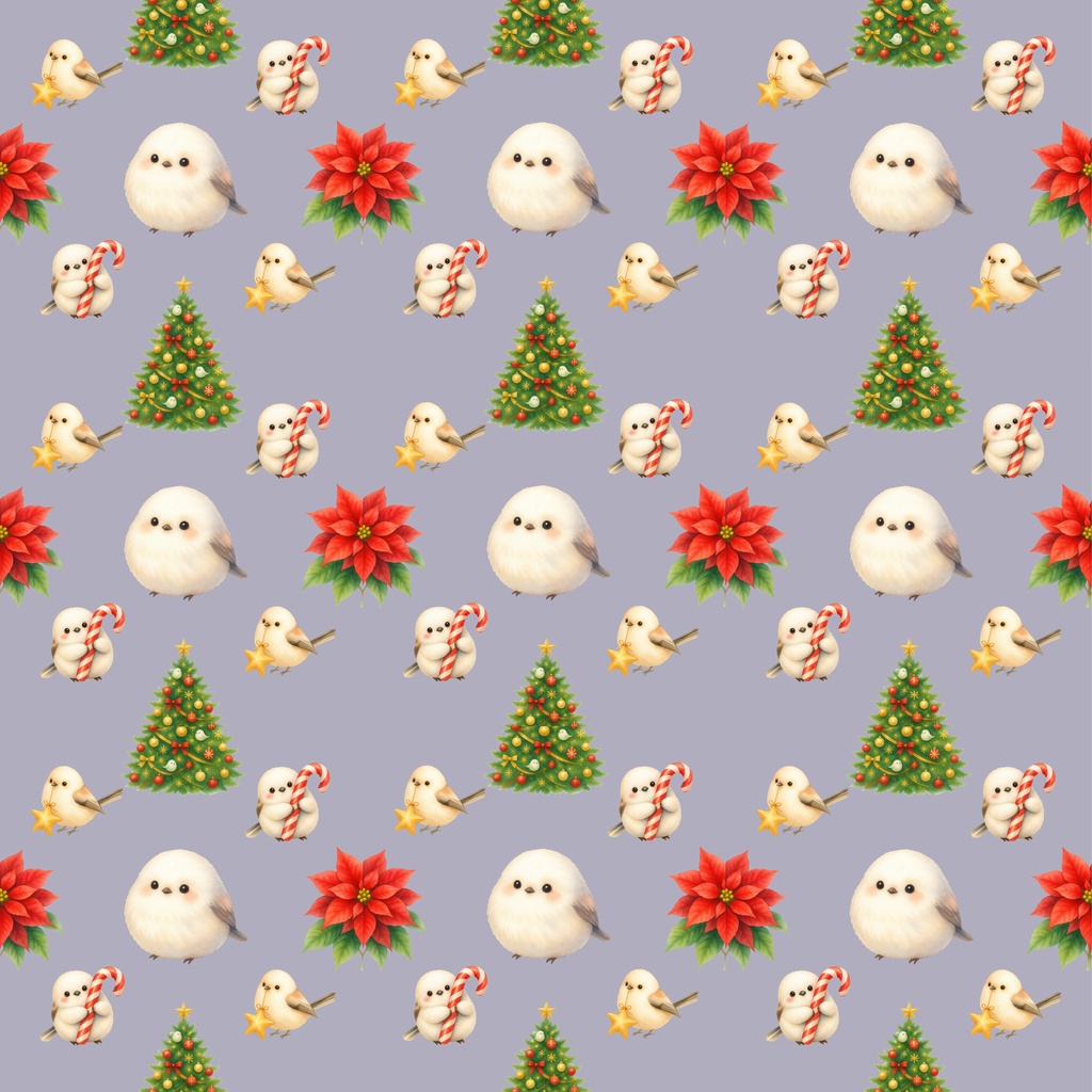 クリスマス柄シームレスパターン シマエナガ 4柄セット デジタルペーパー