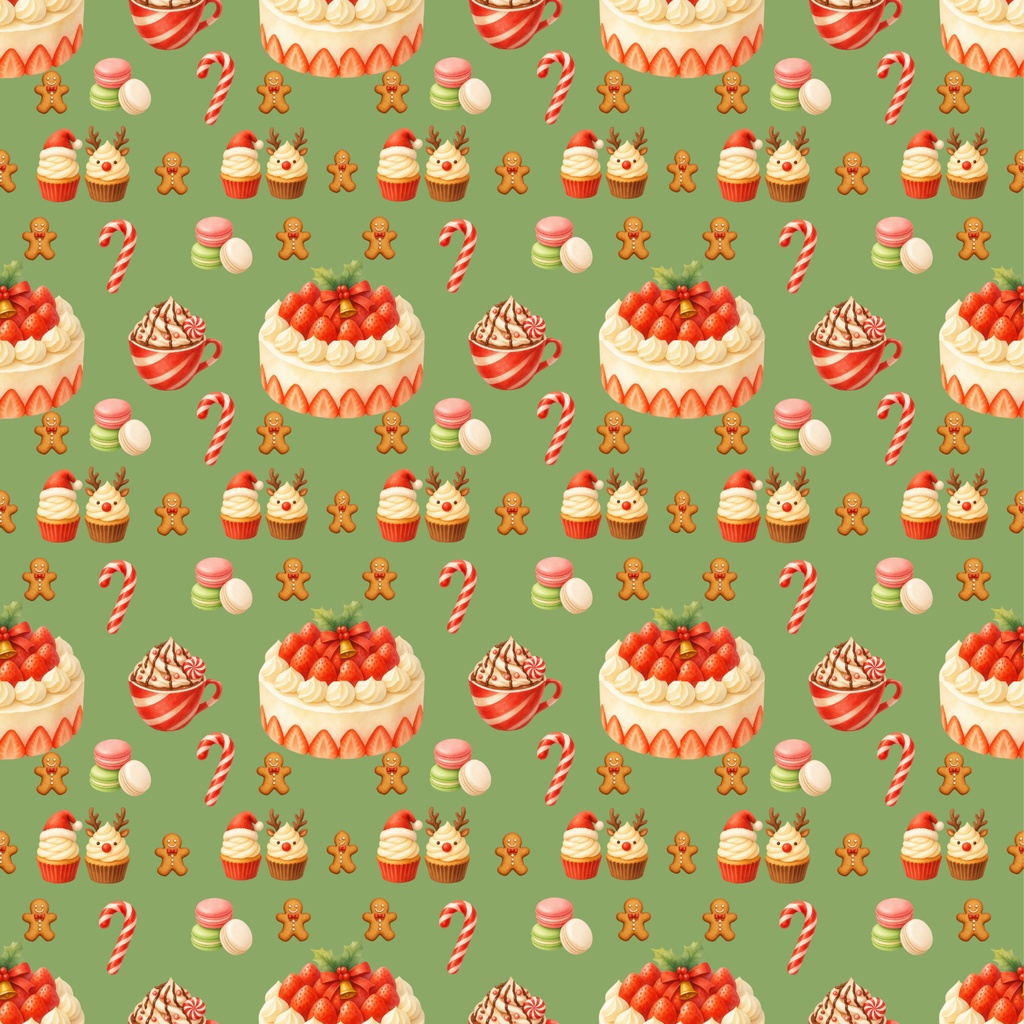 クリスマススイーツ柄シームレスパターン 5柄セット デジタルペーパー