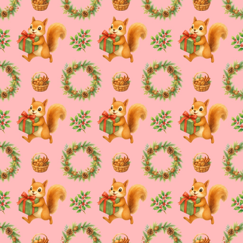 クリスマスりす柄シームレスパターン 5柄セット デジタルペーパー