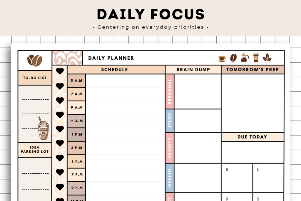 カフェ風デジタル手帳(68ページ)|スケジュール管理・習慣記録・目標達成