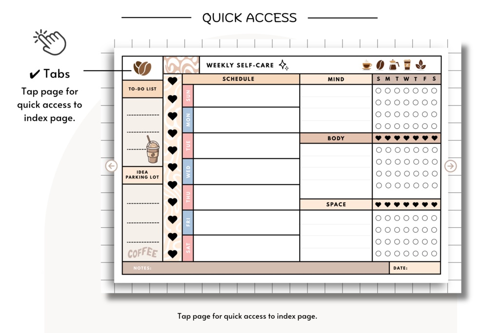 ほっこりカフェラテのデジタルプランナー(68ページ)|かわいいバリスタ風
