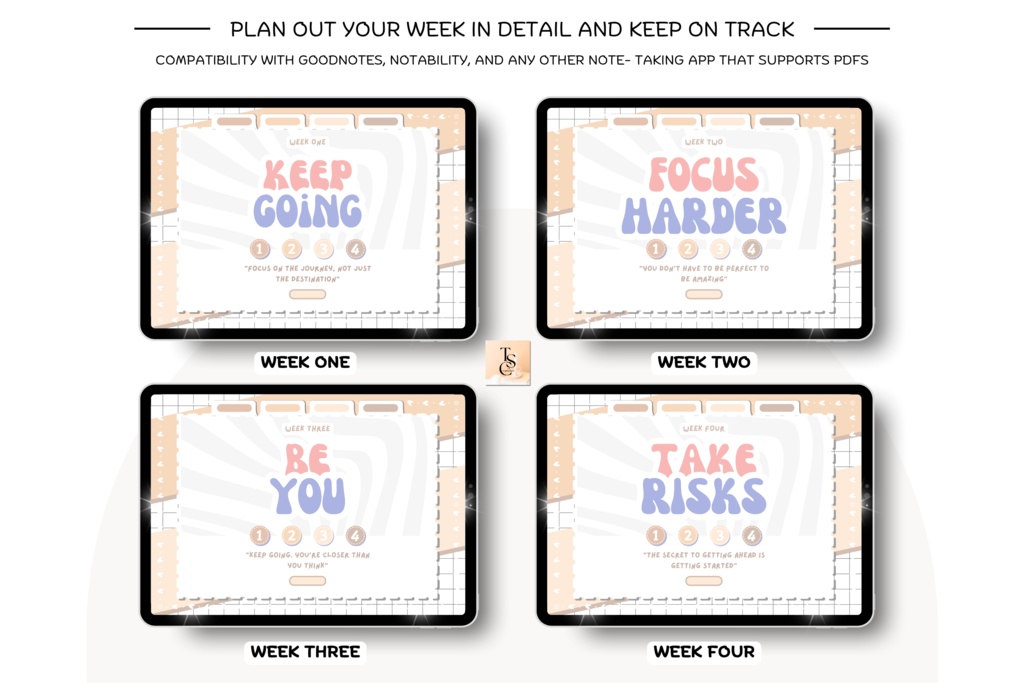 カフェ風コーヒーラテデジタル手帳(68ページ)|スケジュール管理・日記・目標設定