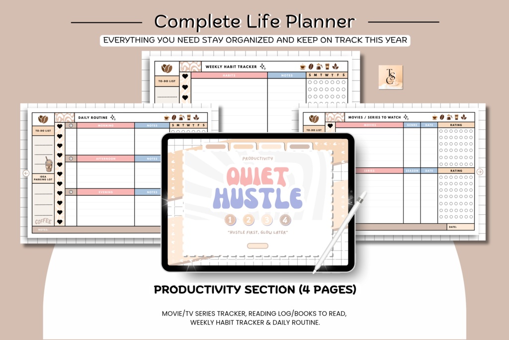 癒しのカフェ風デジタルプランナー|コーヒーラテデザイン(全68ページ)