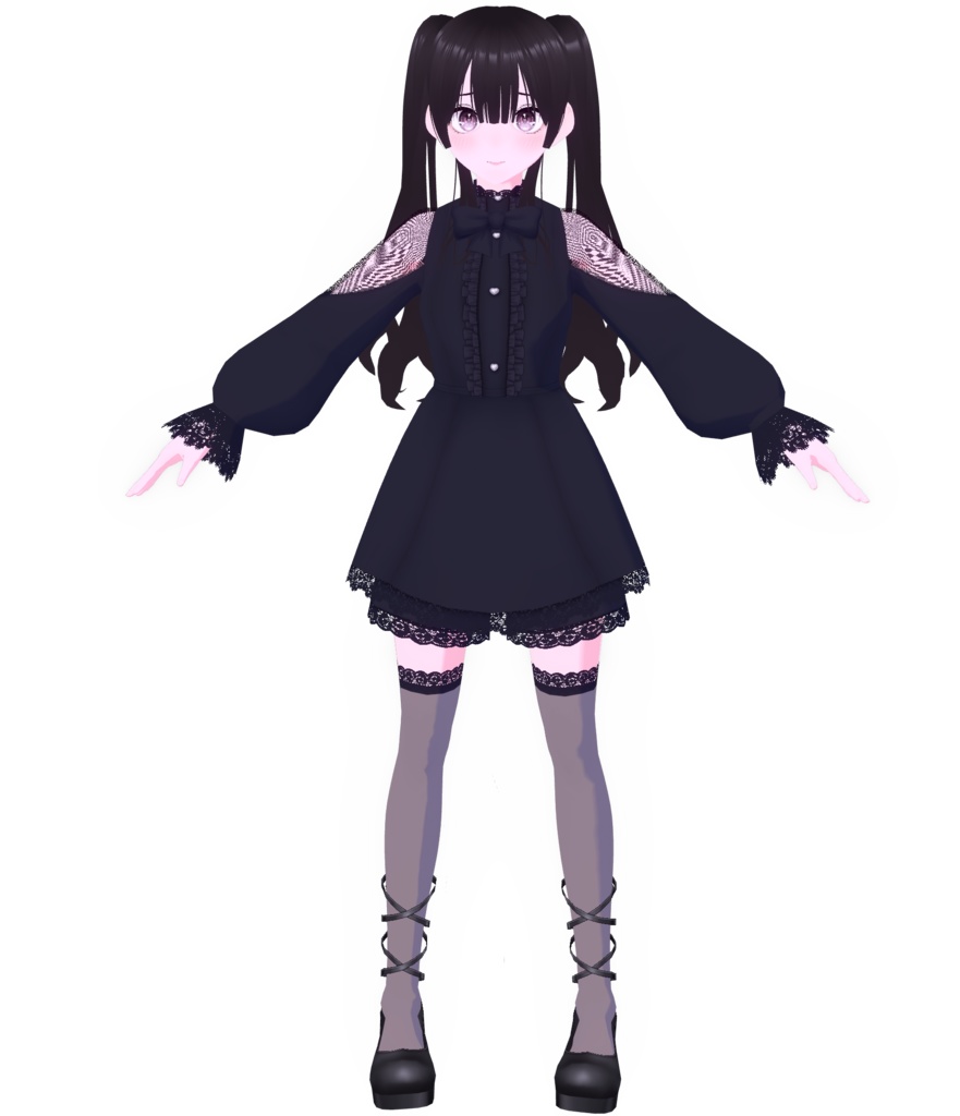 「VROID」 Jirai Kei Black Dress || 地雷系黒いドレス Outfit Set