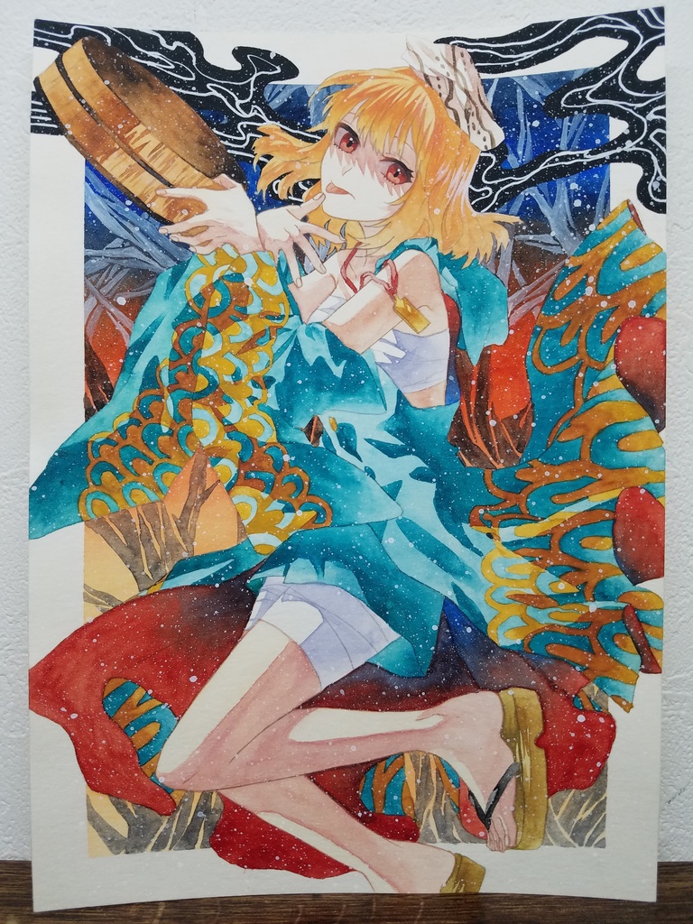 手描きイラスト 15年制作 オリジナル 創作 女の子 植物 水彩画 泡になる少女 直筆原画 絵画 艶樹 花 １着でも送料無料 オリジナル