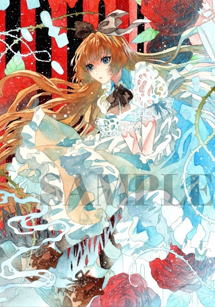 オリジナル 手描きイラスト オリジナル 不思議の国のアリス 原画 創作 女の子 A４サイズ 透明水彩 Potato Booth