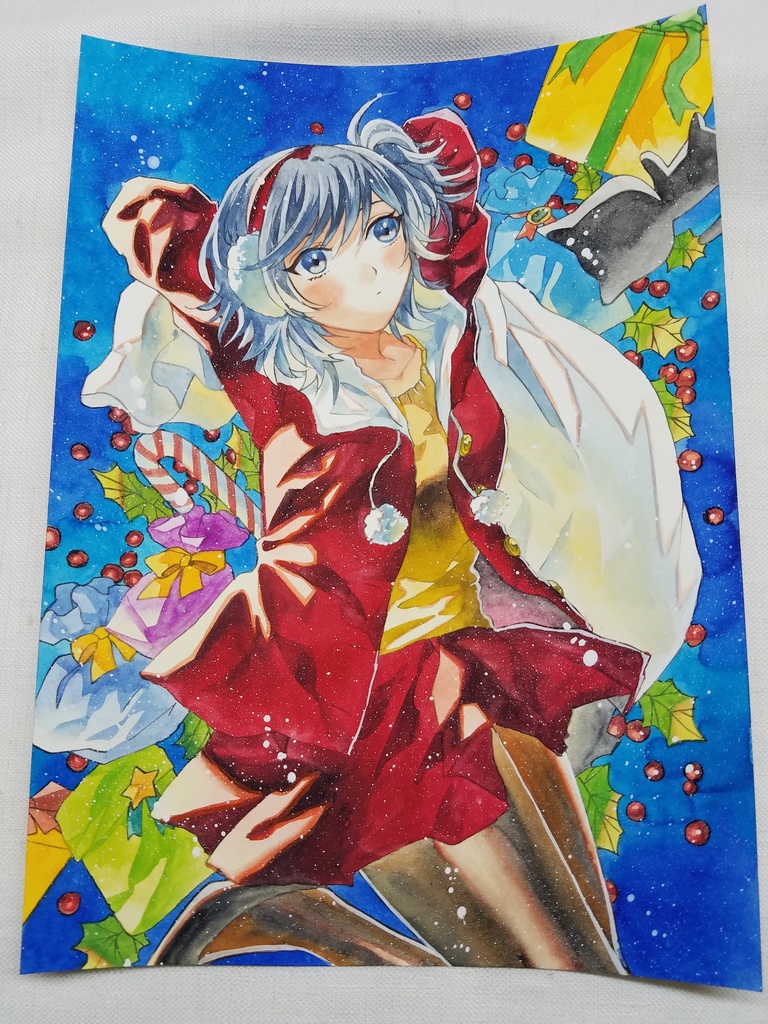 販売期間6 14まで オリジナル 手描きイラスト 原画 創作 女の子 クリスマス B5サイズ 透明水彩 2種類 Potato Booth