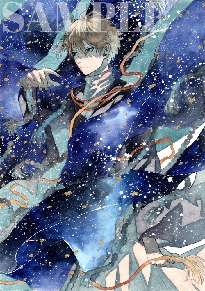 オリジナル 手描きイラスト 流れる 原画 創作 男の子 B5サイズ 透明水彩 Potato Booth