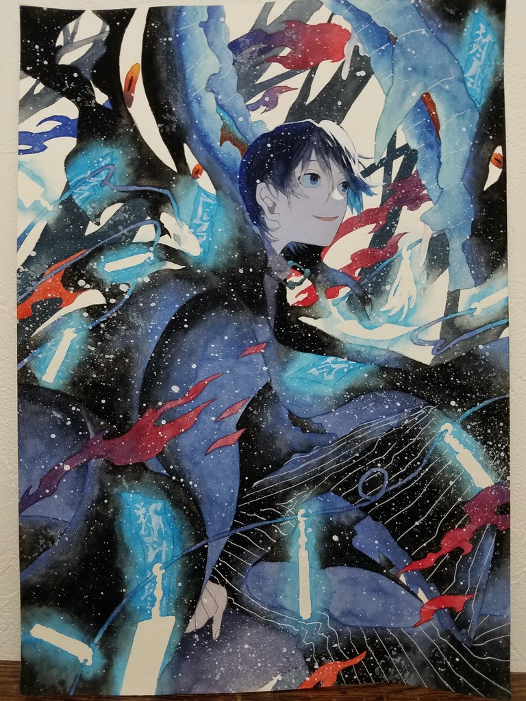 手描きイラスト オリジナル 化け物使いの空腹 原画 創作 男の子 A４サイズ 透明水彩 Potato Booth