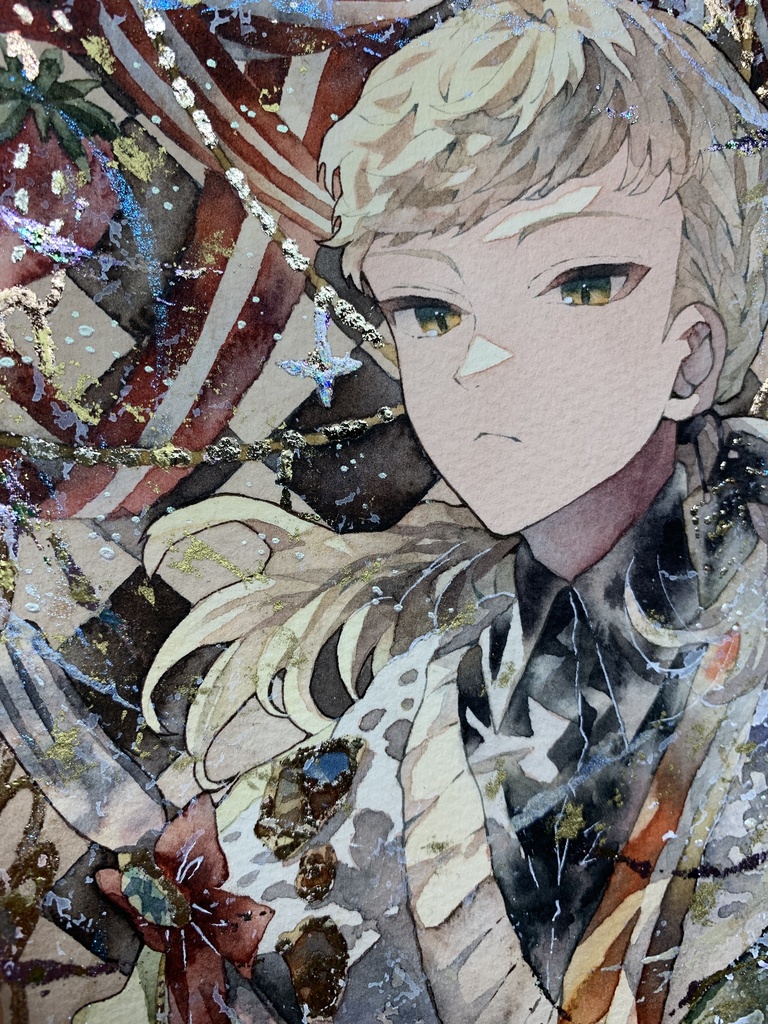 手描きイラスト オリジナル 「毒舌審査員」 原画 男の子 青年 創作 変形サイズ 透明水彩