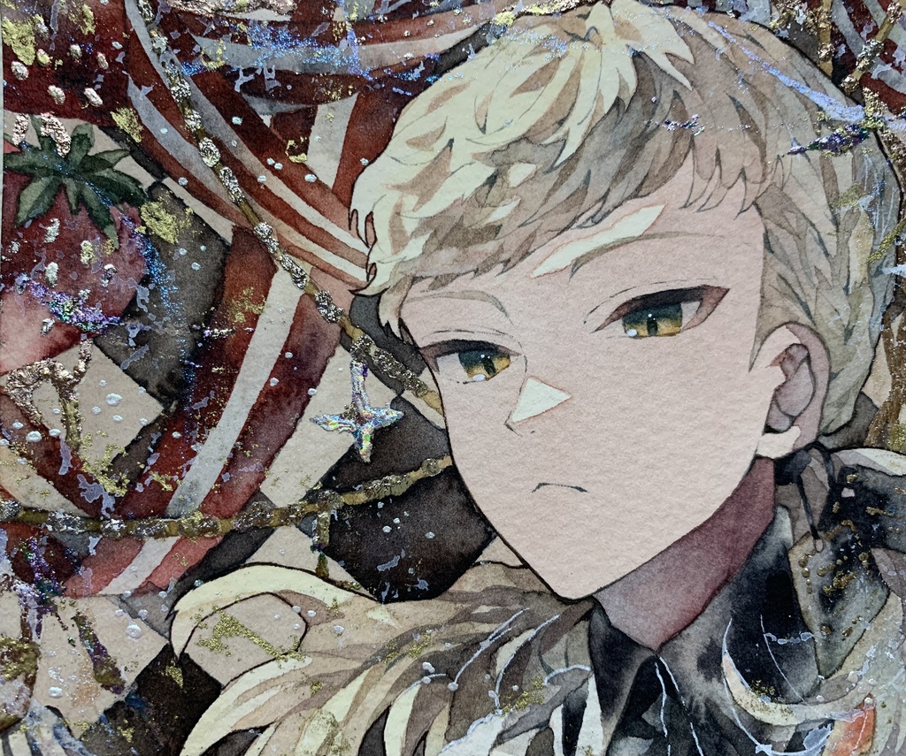 手描きイラスト オリジナル 「毒舌審査員」 原画 男の子 青年 創作 変形サイズ 透明水彩