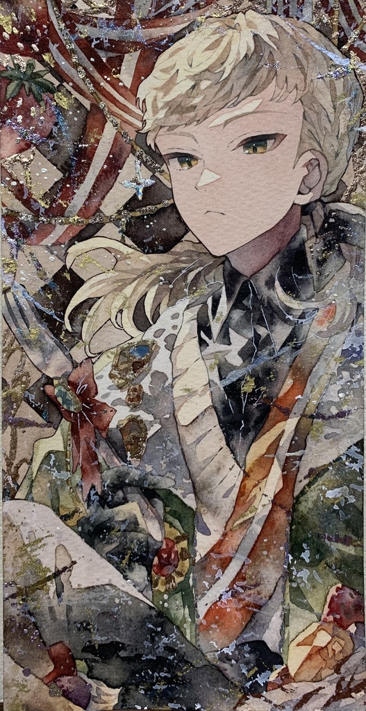 手描きイラスト オリジナル 「毒舌審査員」 原画 男の子 青年 創作 変形サイズ 透明水彩