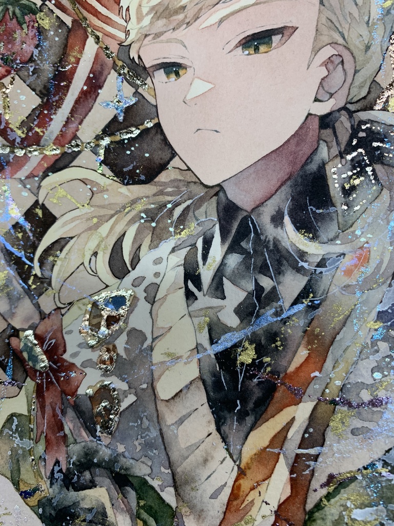 手描きイラスト オリジナル 「毒舌審査員」 原画 男の子 青年 創作 変形サイズ 透明水彩