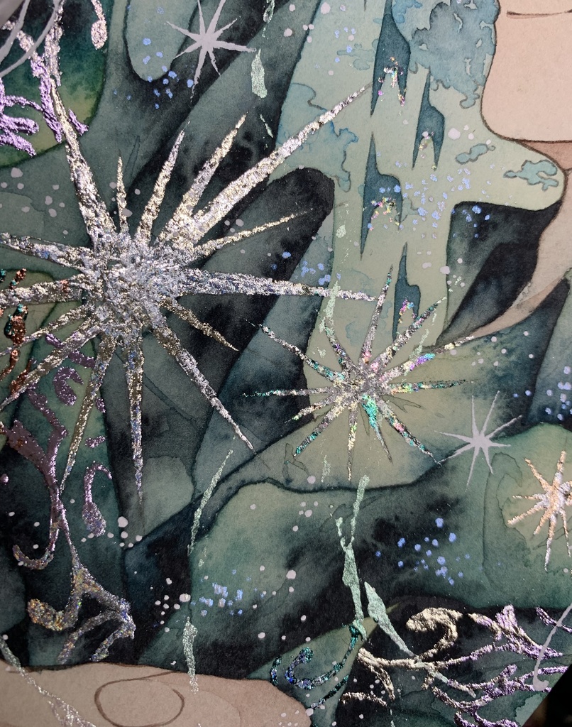 手描きイラスト オリジナル 「翡翠の魔術師」 原画 男の子 青年 創作 変形サイズ 透明水彩