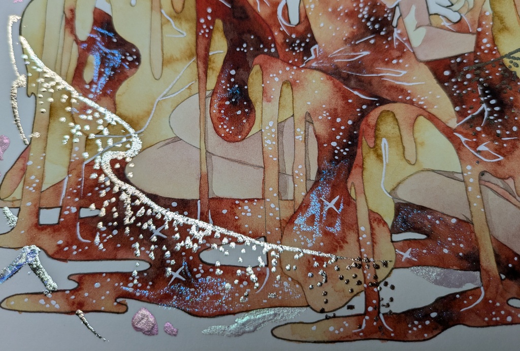 手描きイラスト オリジナル 「魔法のスカート」 原画 創作 女の子 変形サイズ 透明水彩