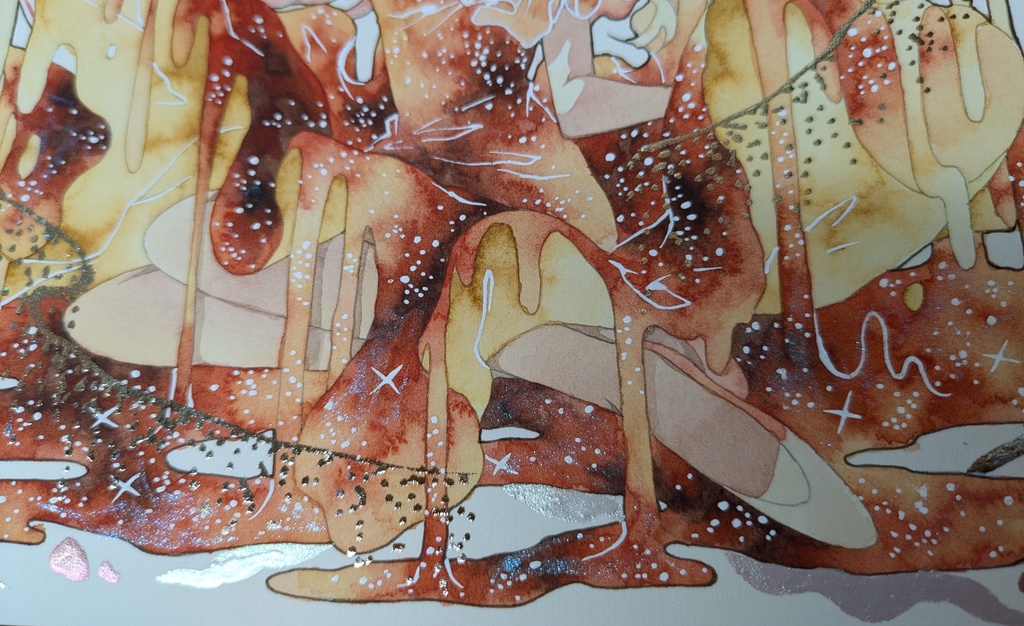 手描きイラスト オリジナル 「魔法のスカート」 原画 創作 女の子 変形サイズ 透明水彩